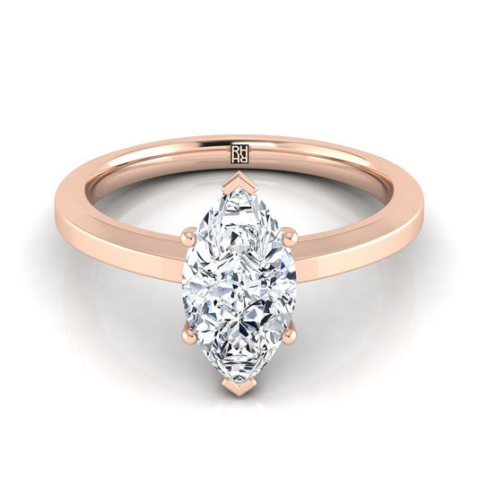 14K Rose Gold Marquise   Beveled Edge Comfort Style Bright Finish Solitaire Engagement Ring