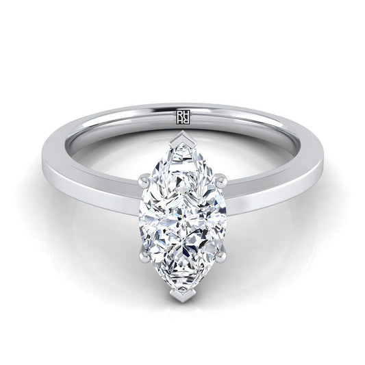 Platinum Marquise   Beveled Edge Comfort Style Bright Finish Solitaire Engagement Ring