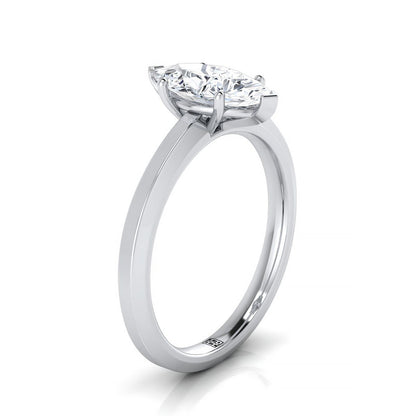 14K White Gold Marquise   Beveled Edge Comfort Style Bright Finish Solitaire Engagement Ring