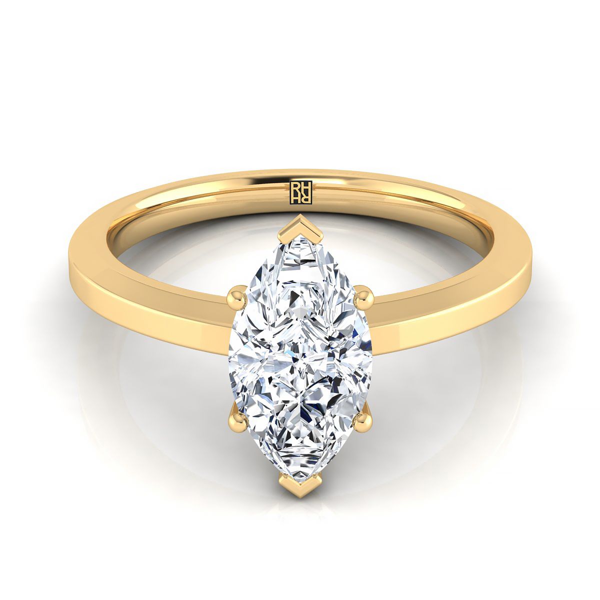 18K Yellow Gold Marquise   Beveled Edge Comfort Style Bright Finish Solitaire Engagement Ring