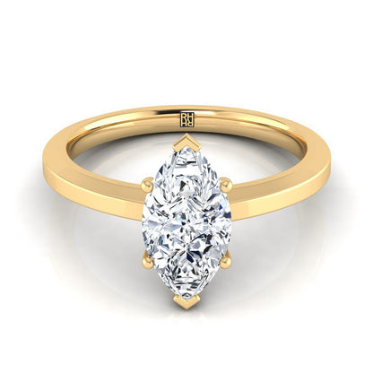 14K Yellow Gold Marquise   Beveled Edge Comfort Style Bright Finish Solitaire Engagement Ring