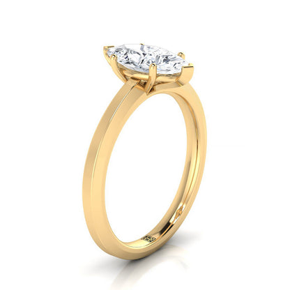 14K Yellow Gold Marquise   Beveled Edge Comfort Style Bright Finish Solitaire Engagement Ring