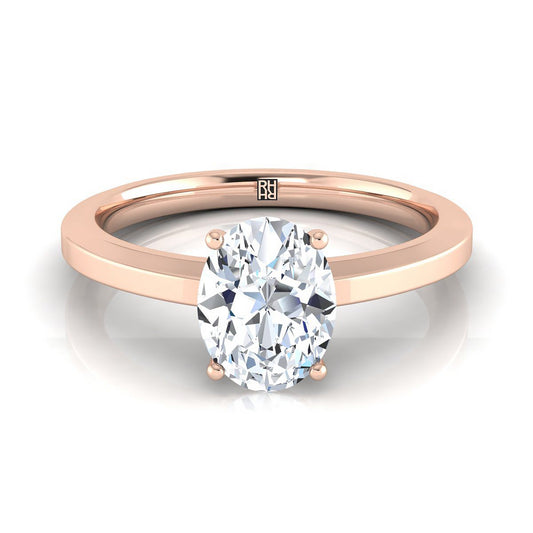 14K Rose Gold Oval  Beveled Edge Comfort Style Bright Finish Solitaire Engagement Ring