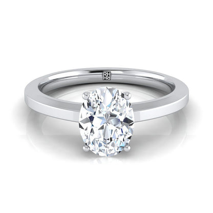 14K White Gold Oval  Beveled Edge Comfort Style Bright Finish Solitaire Engagement Ring
