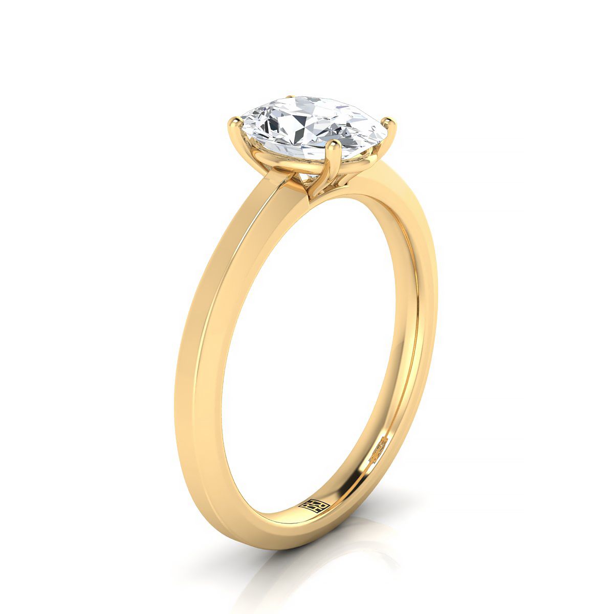 18K Yellow Gold Oval  Beveled Edge Comfort Style Bright Finish Solitaire Engagement Ring