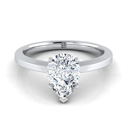 Platinum Pear Shape Center  Beveled Edge Comfort Style Bright Finish Solitaire Engagement Ring