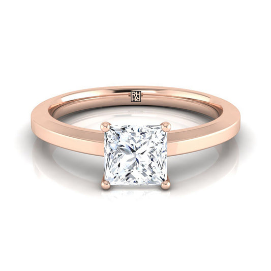 14K Rose Gold Princess Cut  Beveled Edge Comfort Style Bright Finish Solitaire Engagement Ring