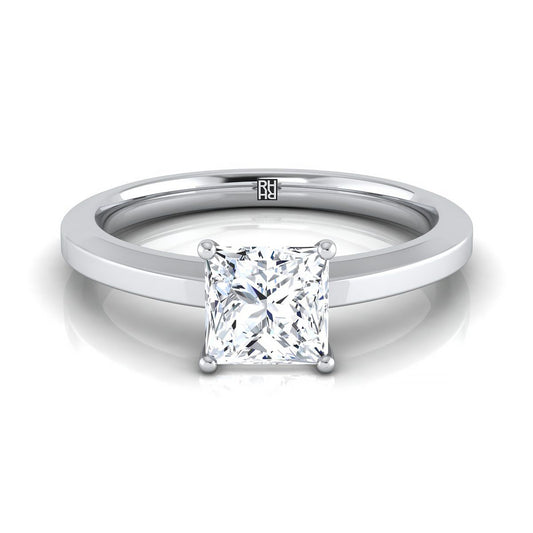 18K White Gold Princess Cut  Beveled Edge Comfort Style Bright Finish Solitaire Engagement Ring