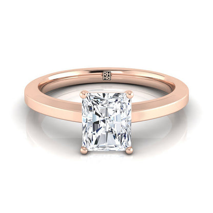 14K Rose Gold Radiant Cut Center  Beveled Edge Comfort Style Bright Finish Solitaire Engagement Ring