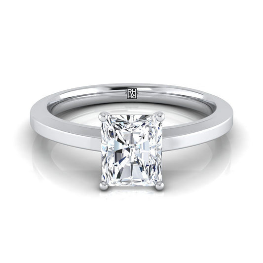 18K White Gold Radiant Cut Center  Beveled Edge Comfort Style Bright Finish Solitaire Engagement Ring