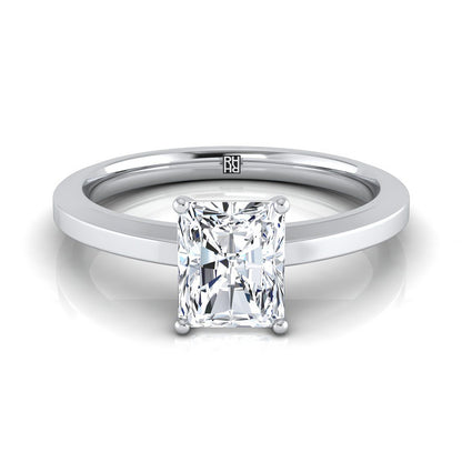 Platinum Radiant Cut Center  Beveled Edge Comfort Style Bright Finish Solitaire Engagement Ring