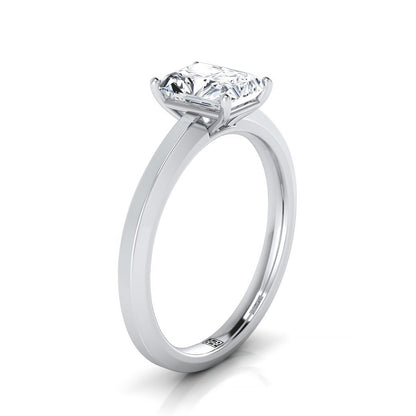Platinum Radiant Cut Center  Beveled Edge Comfort Style Bright Finish Solitaire Engagement Ring