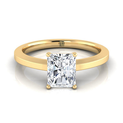 18K Yellow Gold Radiant Cut Center  Beveled Edge Comfort Style Bright Finish Solitaire Engagement Ring