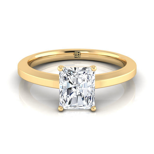 18K Yellow Gold Radiant Cut Center  Beveled Edge Comfort Style Bright Finish Solitaire Engagement Ring