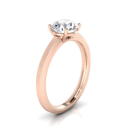 14K Rose Gold Round Brilliant  Beveled Edge Comfort Style Bright Finish Solitaire Engagement Ring