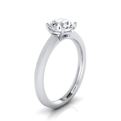 18K White Gold Round Brilliant  Beveled Edge Comfort Style Bright Finish Solitaire Engagement Ring