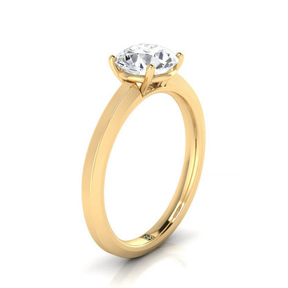 14K Yellow Gold Round Brilliant  Beveled Edge Comfort Style Bright Finish Solitaire Engagement Ring