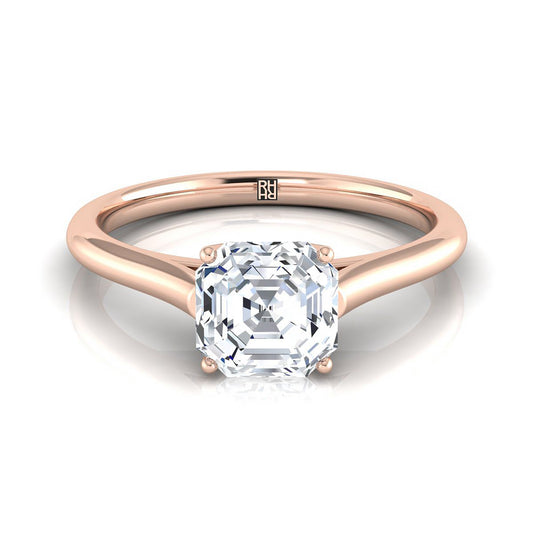 14K Rose Gold Asscher Cut  Cathedral Style Comfort Fit Solitaire Engagement Ring