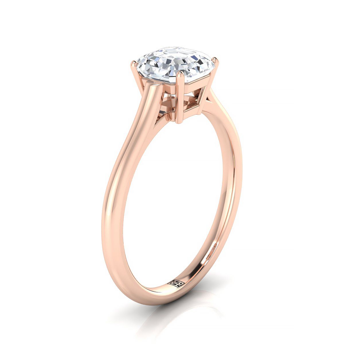 14K Rose Gold Asscher Cut  Cathedral Style Comfort Fit Solitaire Engagement Ring