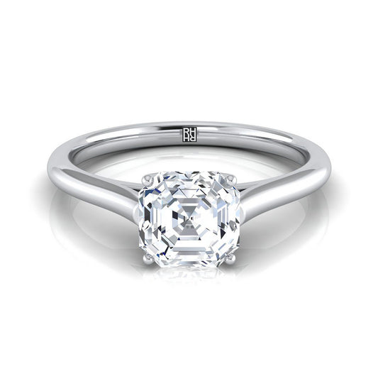 18K White Gold Asscher Cut  Cathedral Style Comfort Fit Solitaire Engagement Ring