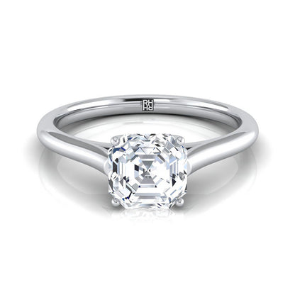 14K White Gold Asscher Cut  Cathedral Style Comfort Fit Solitaire Engagement Ring