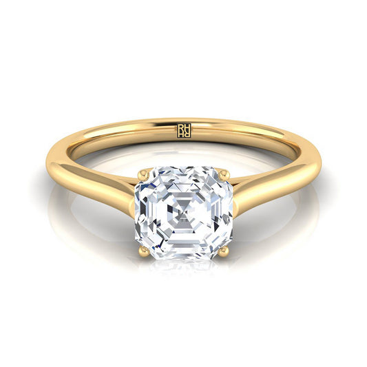 18K Yellow Gold Asscher Cut  Cathedral Style Comfort Fit Solitaire Engagement Ring