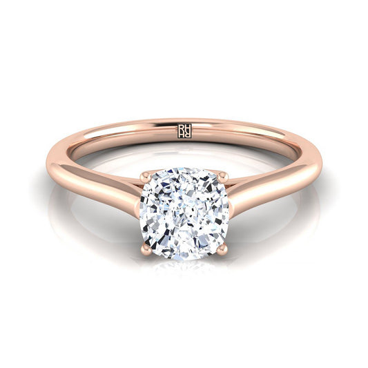 14K Rose Gold Cushion  Cathedral Style Comfort Fit Solitaire Engagement Ring