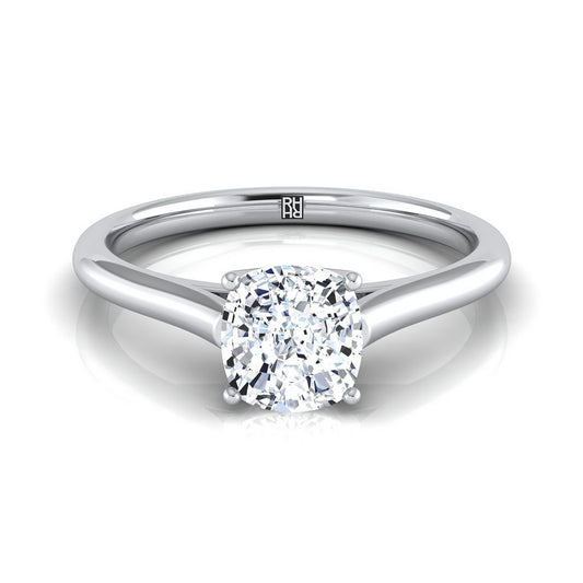 18K White Gold Cushion  Cathedral Style Comfort Fit Solitaire Engagement Ring
