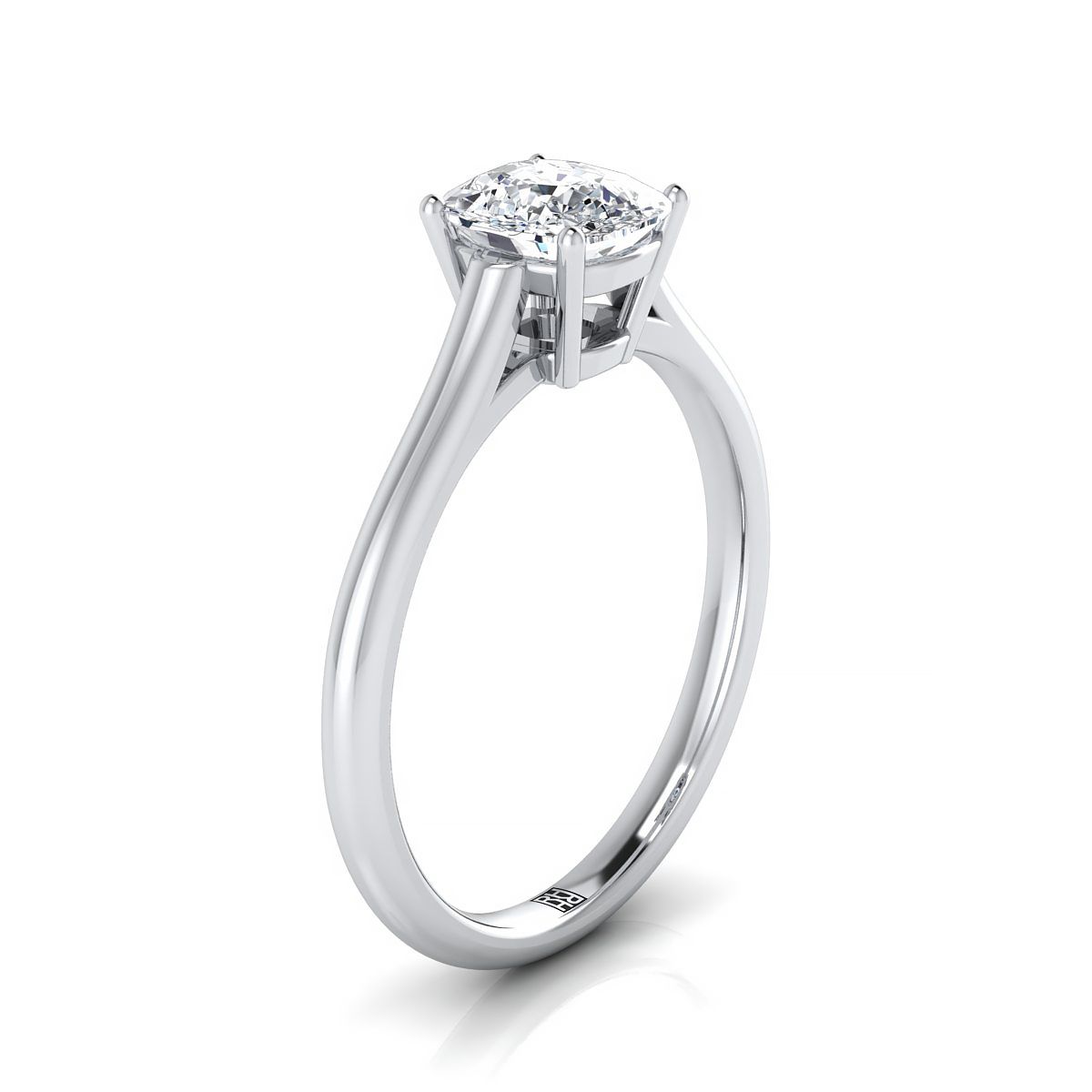 14K White Gold Cushion  Cathedral Style Comfort Fit Solitaire Engagement Ring