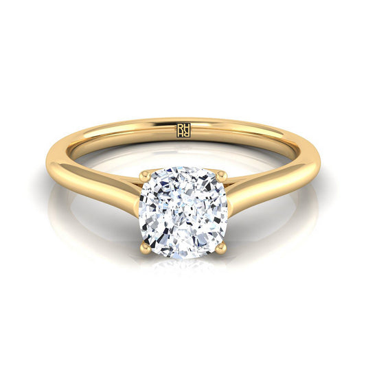 18K Yellow Gold Cushion  Cathedral Style Comfort Fit Solitaire Engagement Ring