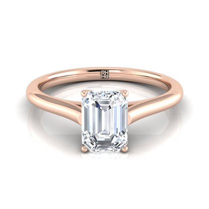14K Rose Gold Emerald Cut  Cathedral Style Comfort Fit Solitaire Engagement Ring