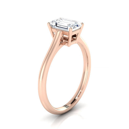 14K Rose Gold Emerald Cut  Cathedral Style Comfort Fit Solitaire Engagement Ring