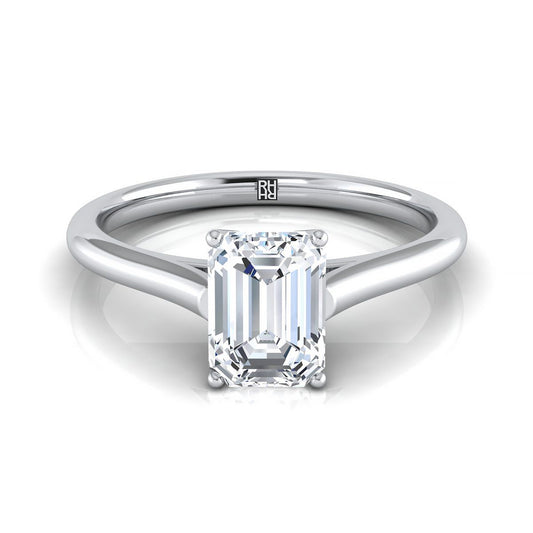 18K White Gold Emerald Cut  Cathedral Style Comfort Fit Solitaire Engagement Ring