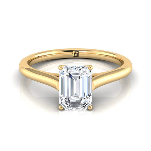 18K Yellow Gold Emerald Cut  Cathedral Style Comfort Fit Solitaire Engagement Ring