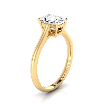 14K Yellow Gold Emerald Cut  Cathedral Style Comfort Fit Solitaire Engagement Ring