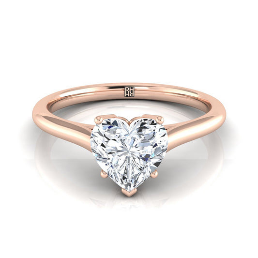 14K Rose Gold Heart Shape Center  Cathedral Style Comfort Fit Solitaire Engagement Ring