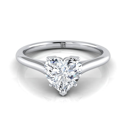 Platinum Heart Shape Center  Cathedral Style Comfort Fit Solitaire Engagement Ring