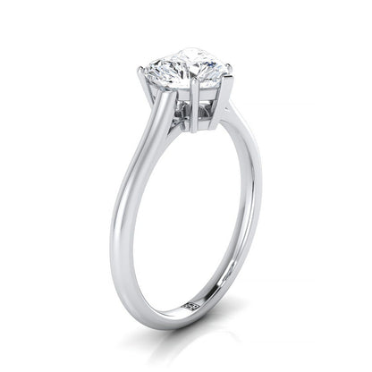 18K White Gold Heart Shape Center  Cathedral Style Comfort Fit Solitaire Engagement Ring
