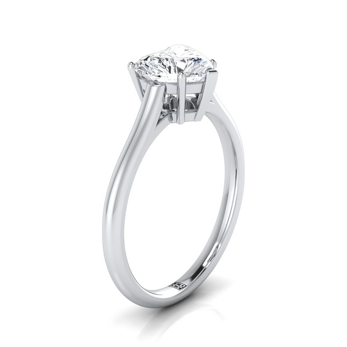 14K White Gold Heart Shape Center  Cathedral Style Comfort Fit Solitaire Engagement Ring