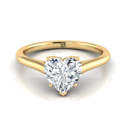 14K Yellow Gold Heart Shape Center  Cathedral Style Comfort Fit Solitaire Engagement Ring
