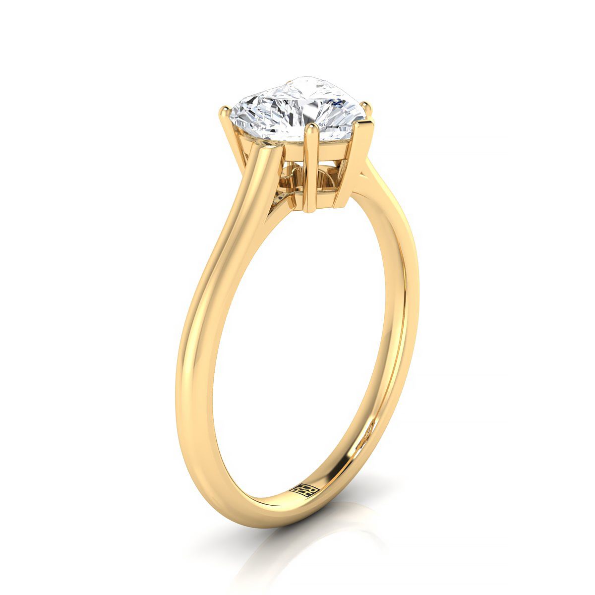 18K Yellow Gold Heart Shape Center  Cathedral Style Comfort Fit Solitaire Engagement Ring