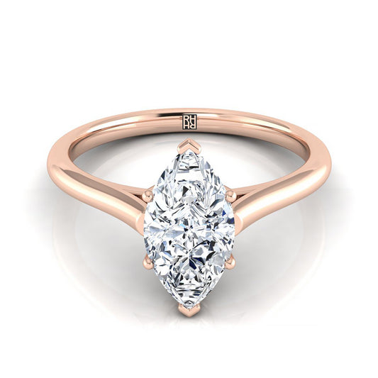 14K Rose Gold Marquise   Cathedral Style Comfort Fit Solitaire Engagement Ring