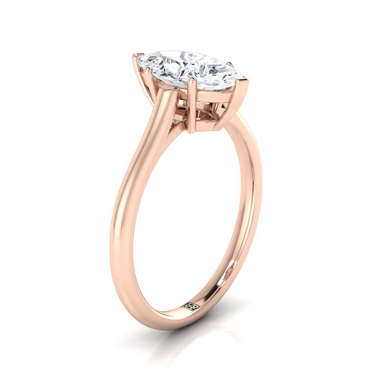 14K Rose Gold Marquise   Cathedral Style Comfort Fit Solitaire Engagement Ring