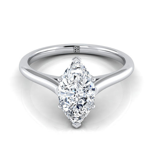 18K White Gold Marquise   Cathedral Style Comfort Fit Solitaire Engagement Ring