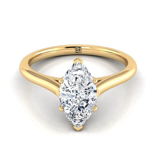 14K Yellow Gold Marquise   Cathedral Style Comfort Fit Solitaire Engagement Ring