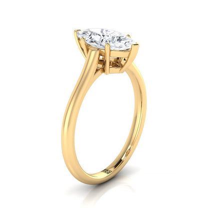 14K Yellow Gold Marquise   Cathedral Style Comfort Fit Solitaire Engagement Ring