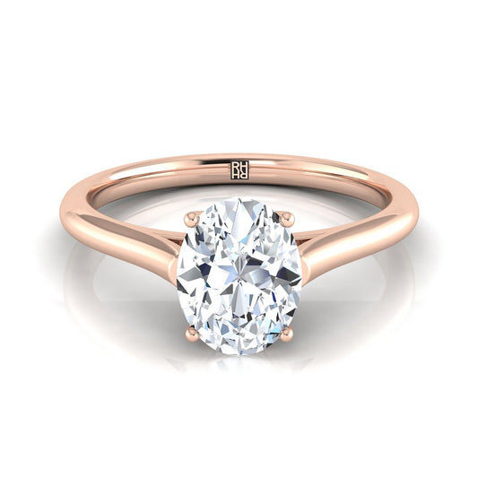 14K Rose Gold Oval  Cathedral Style Comfort Fit Solitaire Engagement Ring