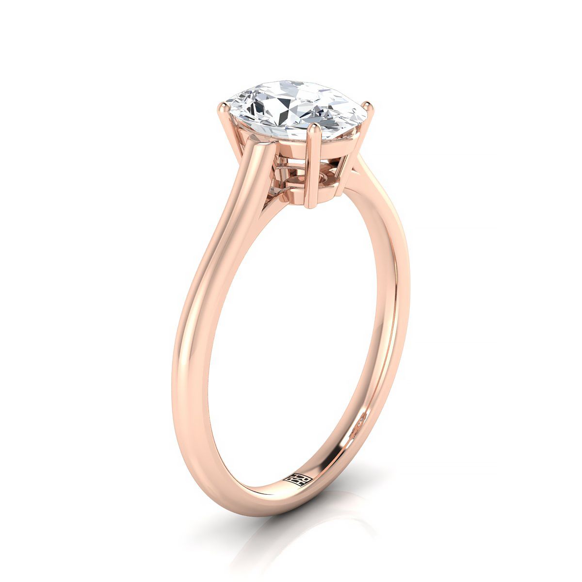 14K Rose Gold Oval  Cathedral Style Comfort Fit Solitaire Engagement Ring