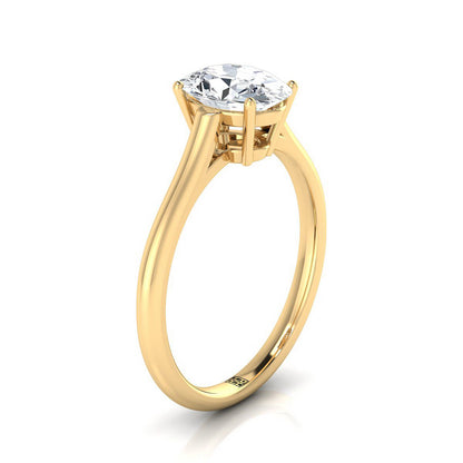 18K Yellow Gold Oval Citrine Cathedral Style Comfort Fit Solitaire Engagement Ring
