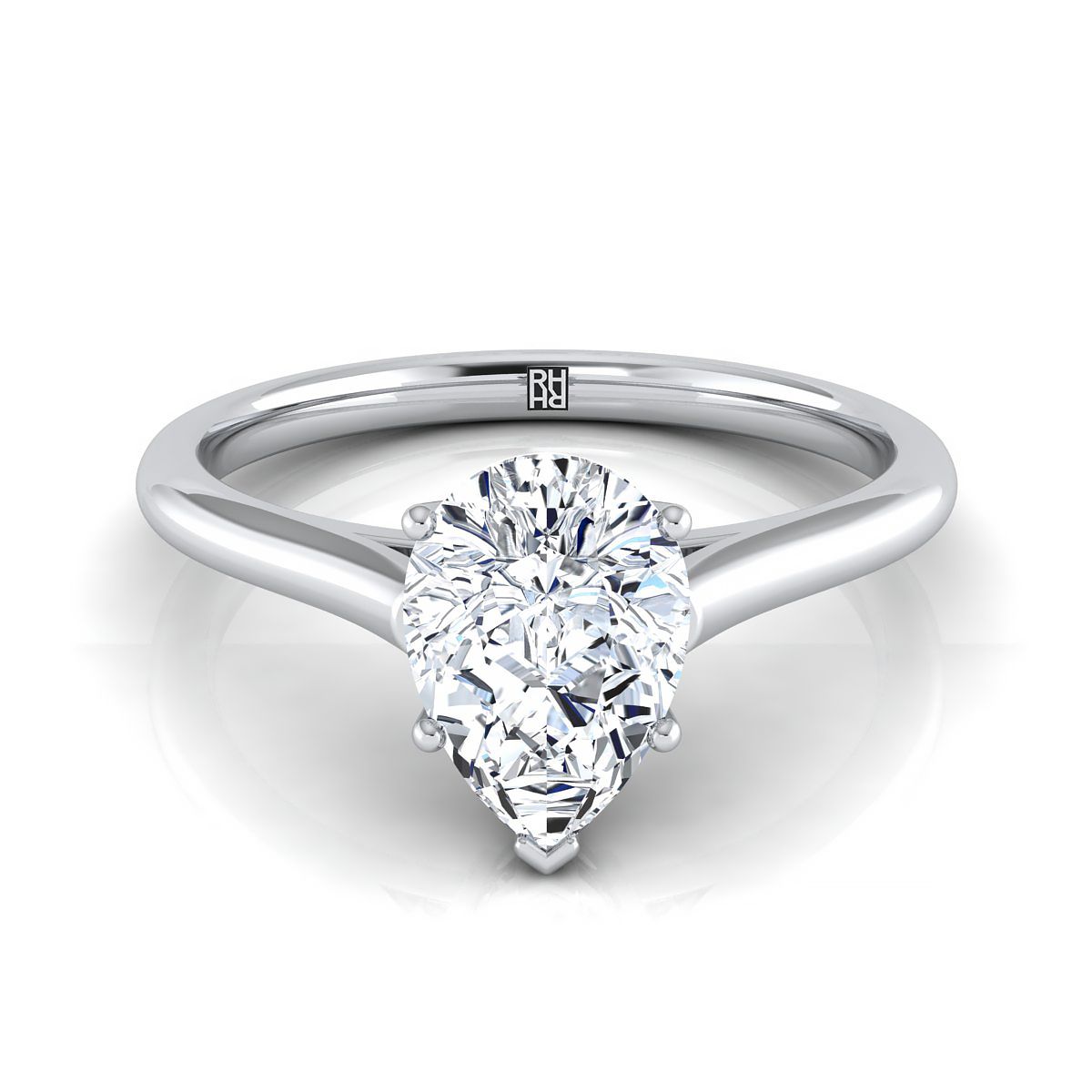 Platinum Pear Shape Center  Cathedral Style Comfort Fit Solitaire Engagement Ring